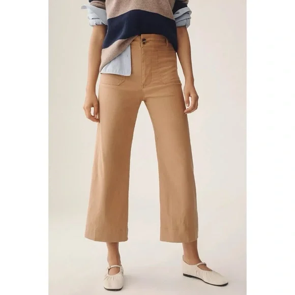 New Anthropologie The Colette Linen Crop Wide Leg Pants Maeve Magic Tan Camel 28 - Picture 1 of 10